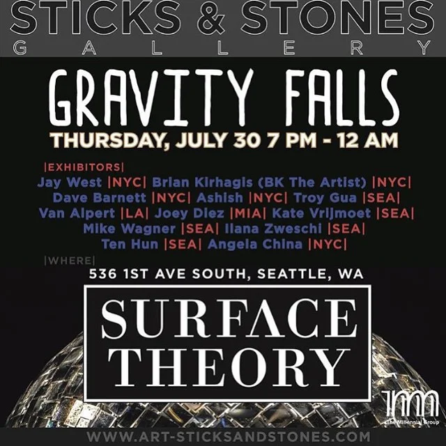 this thursday. seattle. 7-midnight. @gallerysticksandstones. artworks by myself @bktheartist @jaywestart @gumshoeart @ilovehash and more. if you are in the northwest be sure not to miss it!