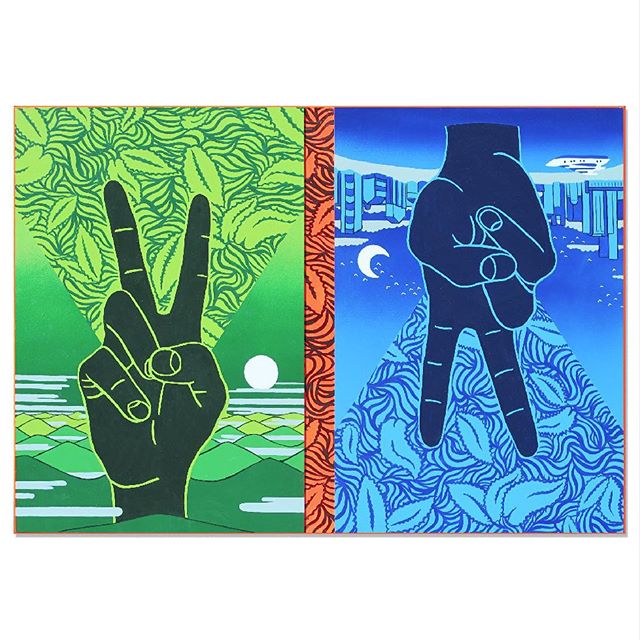 full view of the commissioned diptych enamel painting for @j.o.esq ... raised panel framing system by my ace @terrzm #ronan #houseofcolor #pilottalk #jetlife #dbwuzhere