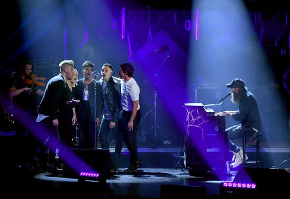 Crowder joined by K-LOVE artists, Credit: Jason Davis/Getty Images for K-LOVE. 