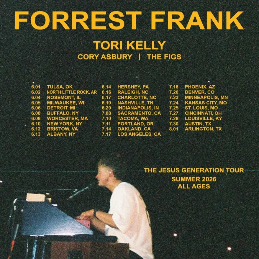 GRAMMY-nominated and GMA DOVE Award-winning artist FORREST FRANK has announced The Jesus Generation Tour with special guests Tori Kelly, Cory Asbury and The Figs. Presented by TPR and hitting 29 cities across the U.S., tickets and VIP packages will b