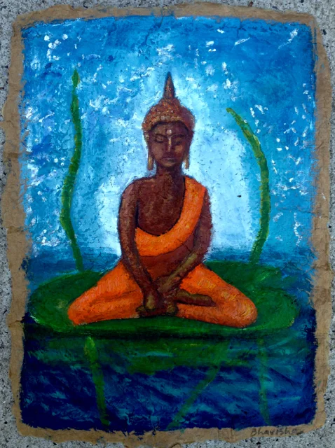 Buddha Series, 2016. Oil on handmade paper 12" by 9"