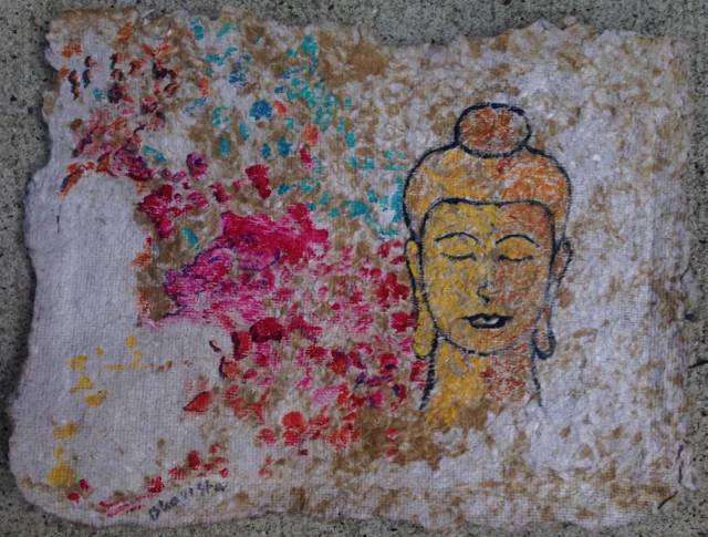 Buddha Series, 2016. Oil on handmade paper 9" by 12"