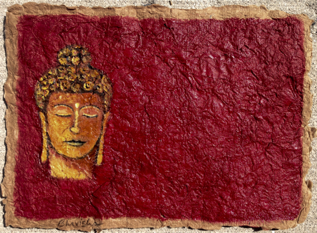 Buddha Series, 2016. Oil on handmade paper 9" by 12"