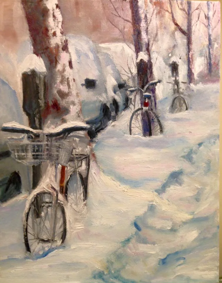 Meters And Bikes, 2016. Oil on canvas, 18" by 14"