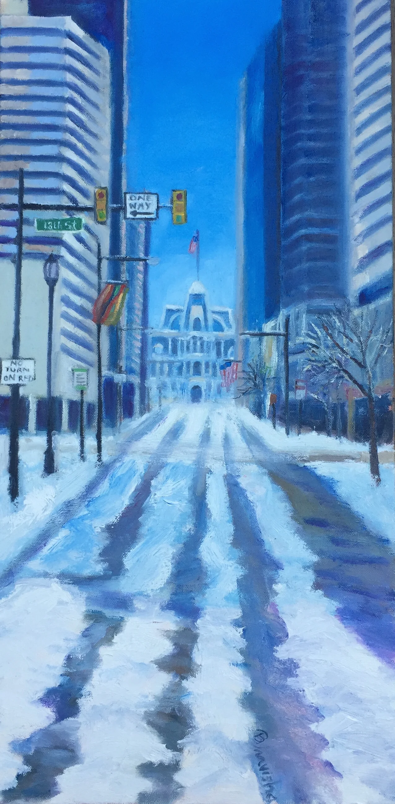 City Hall, 2017. Oil on canvas, 24" by 12".