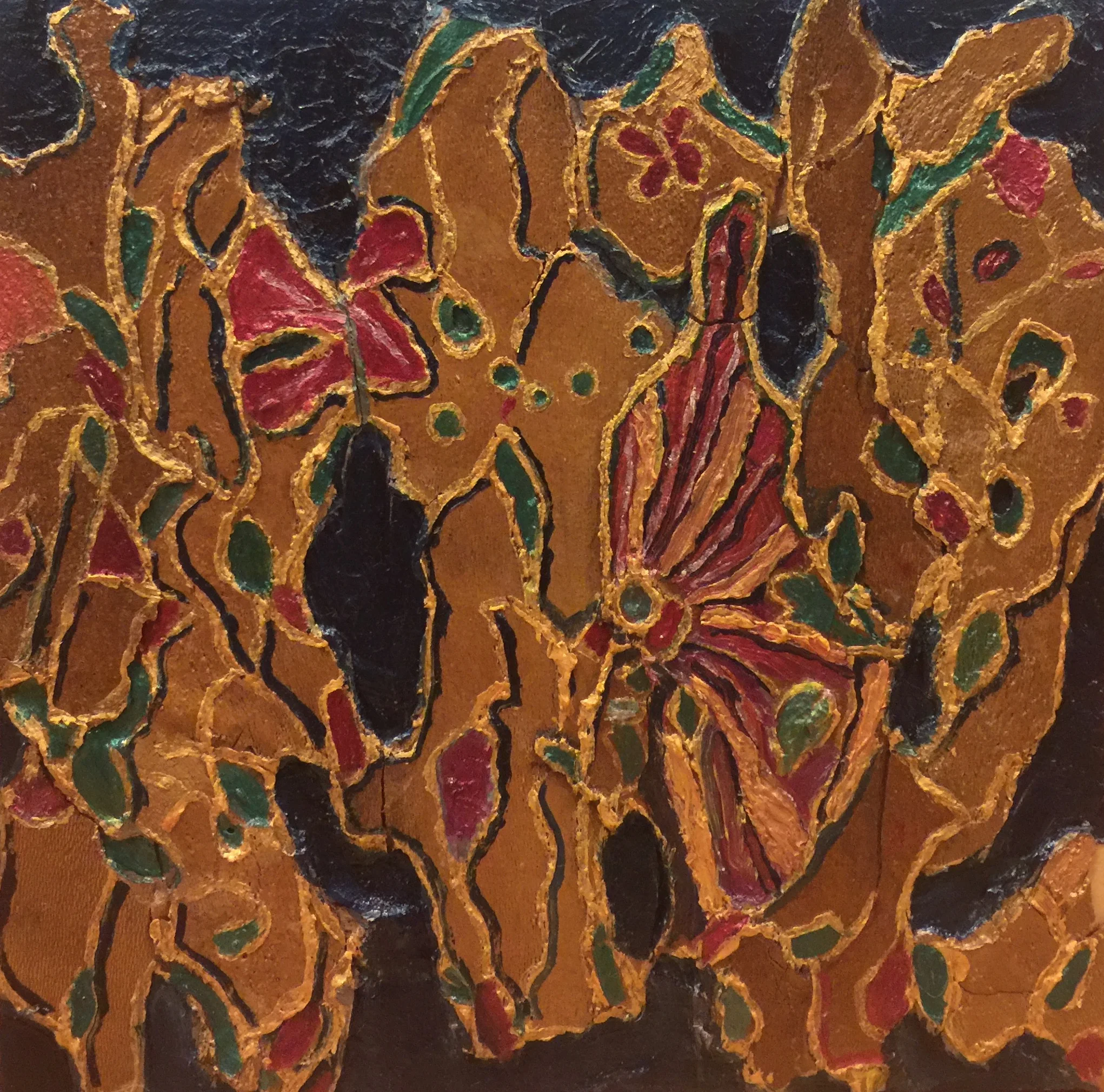 Butterflies (2018) Oil on Bark, 8” by 8”