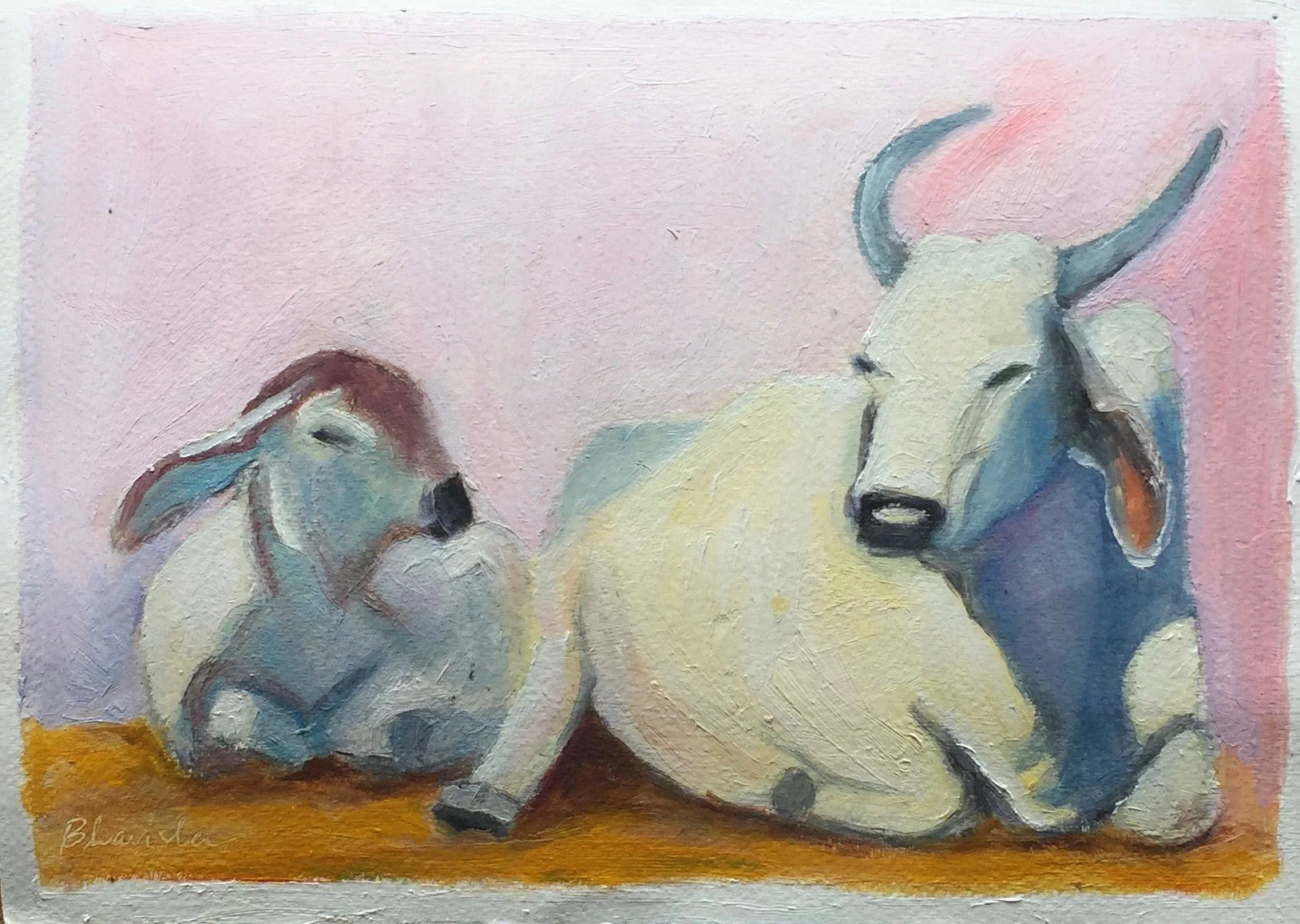 Bull & Calf, 2019, oil on paper, 8"x11.5"