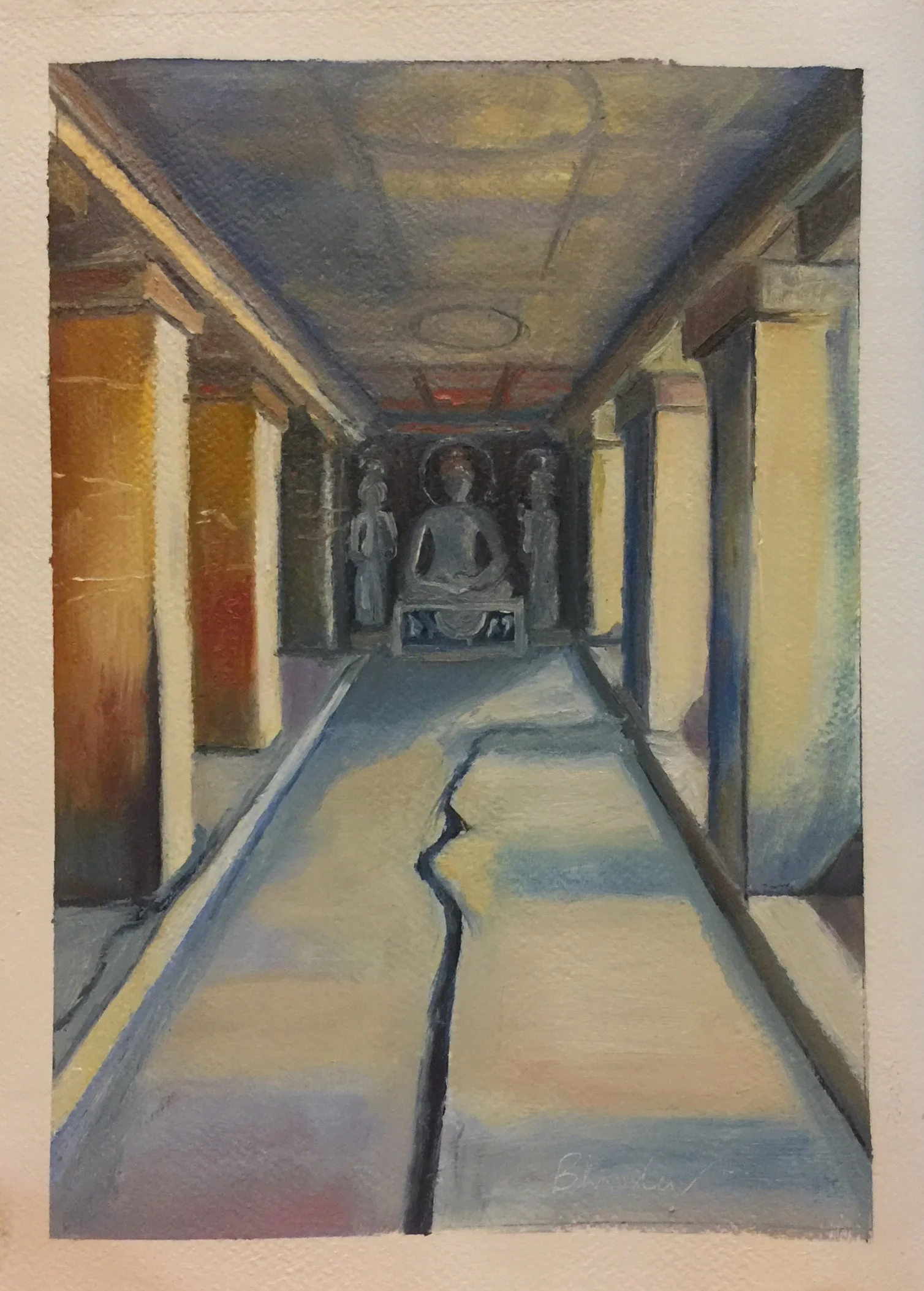Buddha at the End of The Hall, 2019, oil on paper 14"x10"