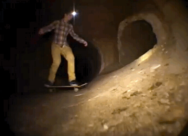 Dan Rusin gets in front of the lens for once to bring us a pivot fakie just outside an impromptu men's room. The Joy of Skating , 2014. 