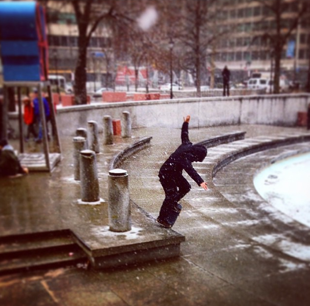 If you're shoveling once a week, a light snow can't stop you from skating. Brian Panebianco - Switch Crook. Photo: Tracy Gorman