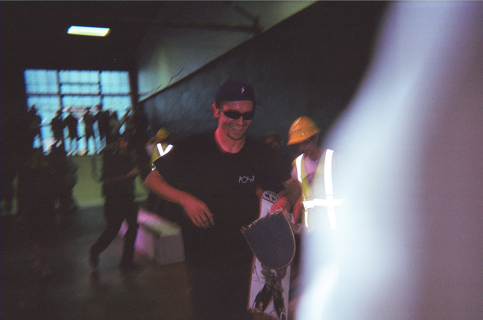 Aaron Herrington broke his board attempting a lengthy Joe Valdez ollie. A small price to pay for the glory of 1st place in this sketchy ollie contest. 