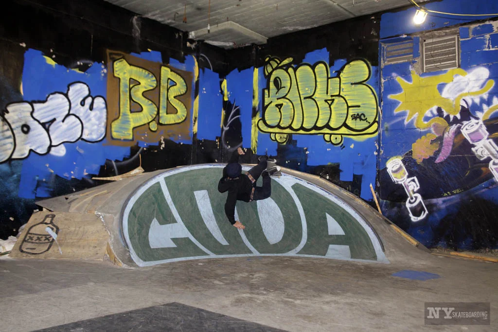 Concrete was built, bert slides were done. Photo: NY Skateboarding
