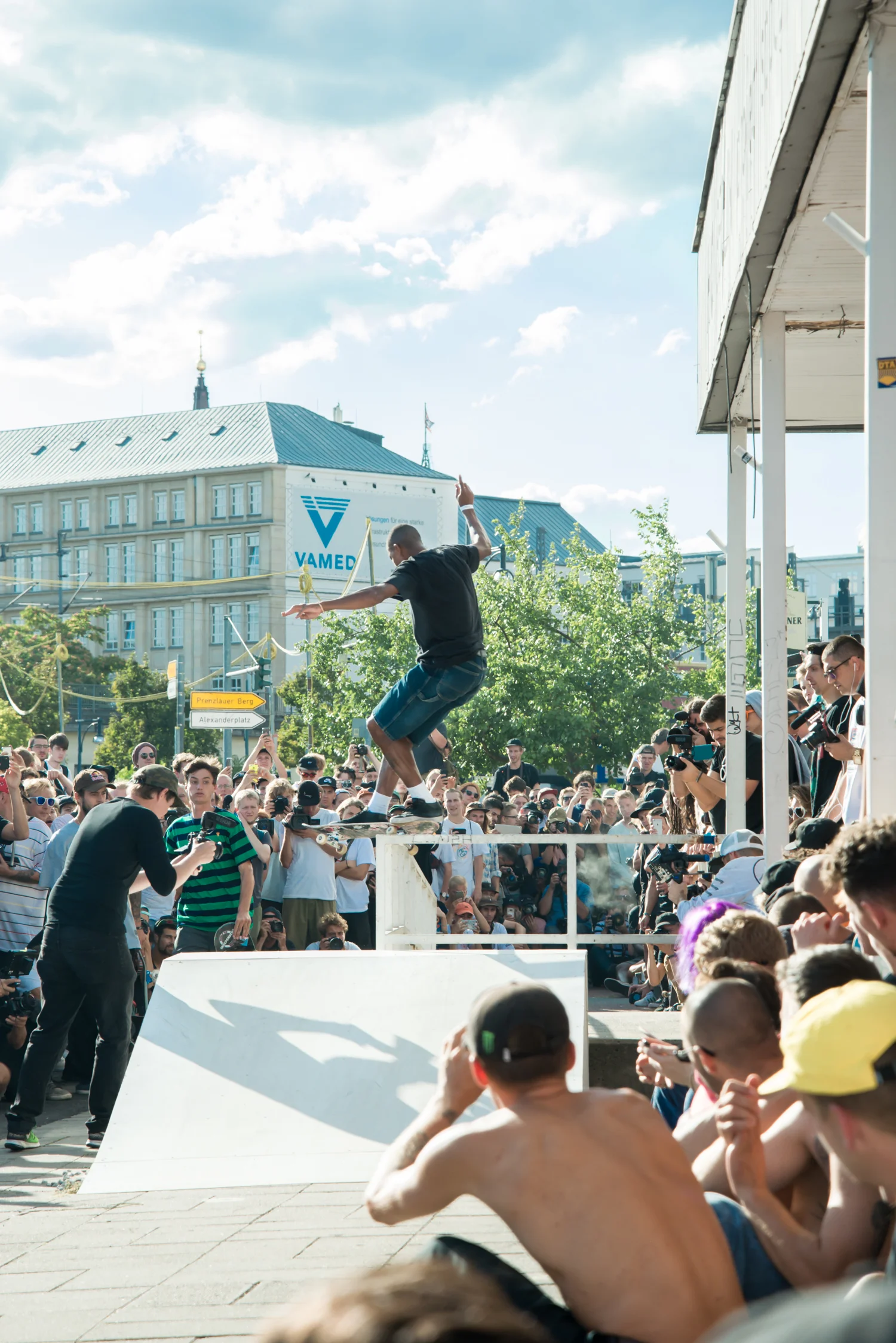 Ishod Wair with a frontside Feeble on the Levis obstacle.