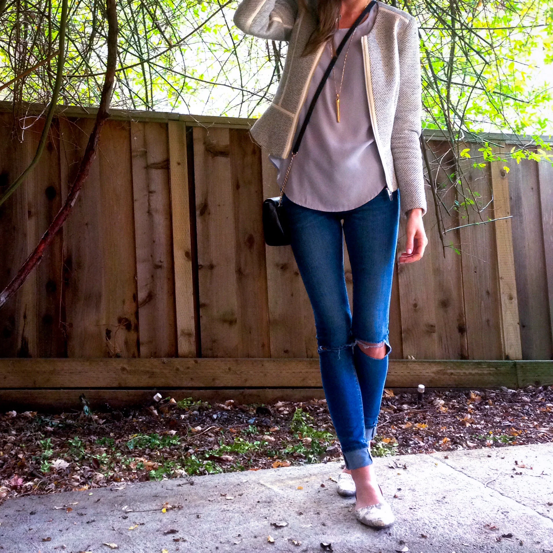 Shop the Look Below. Jacket: H&M. Jeans: ASOS. Top: Marshall's. Shoes: Dolce Vita via Tjmaxx. Bag: Michael Kors. Necklace: Stella & Dot. 