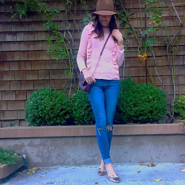 Shop the Look Below. Sweater, Jeans, Bag: ASOS. Shoes: Chinese Laundry. Hat: Target