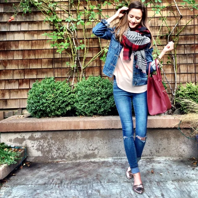 Shop the Look Below. Scarf: Brina Box. Jeans: ASOS. Jacket: Jcrew Factory. Shoes: Chinese Laundry. Bag: Forever21. 