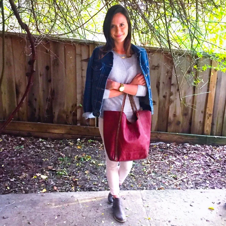 Shop the Look Below. Jacket: Jcrew Factory. Sweater: Gap. Jeans: Jbrand. Shoes: Abound via Nordstrom Rack. Necklace: c/o TAudrey. Bag: Stitch Fix. 