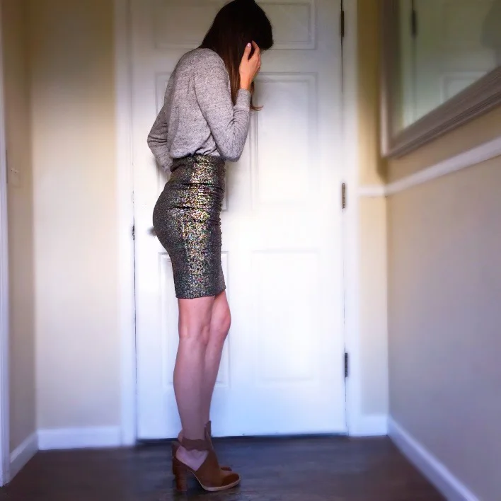 Shop the Look Below. Skirt: Nordstrom Rack. Sweater: Gap. Shoes: Chinese Laundry via Tjmaxx. 