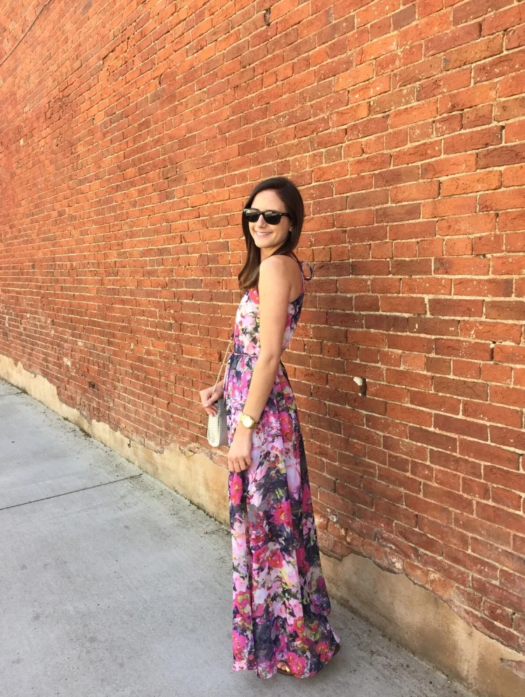 Shop the Look Below. Dress: Maggy London c/o. Bag: ASOS (Sold Out--See Similar below). Shoes: Sam Edelman. Sunglasses: Ray Ban