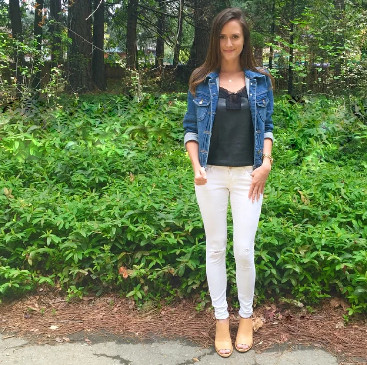 Shop the Look Below. Top: Jewel Be Mine, c/o. Jeans: Old Navy. Jacket: J.Crew Factory. Shoes: Bandolino via Marshall's. Necklace: Taudrey , c/o