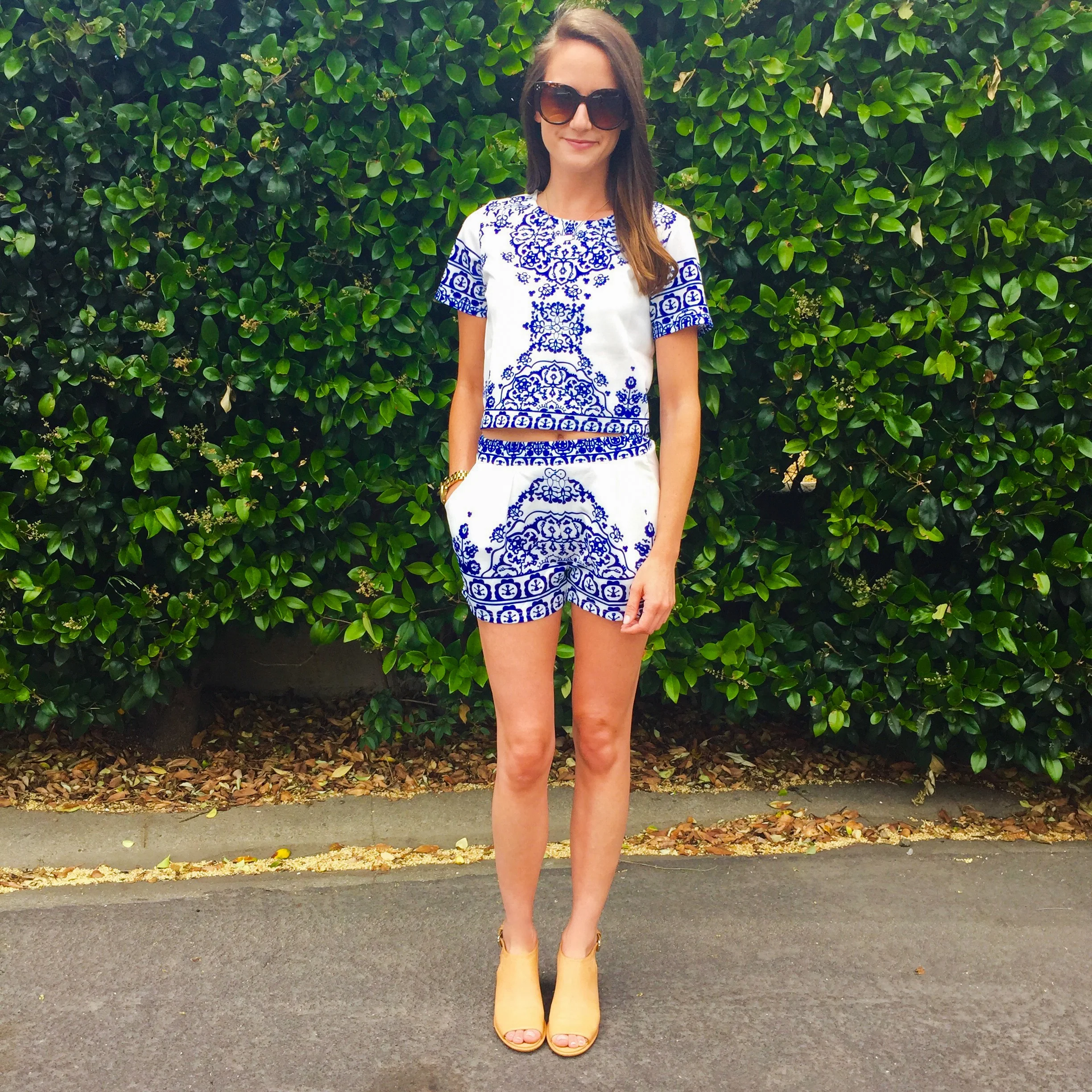 Shop the Look Below. Set: Sheinside. Shoes: Bandolino via Marshall's. Sunglasses: Lola Accessories. Watch: Michael Kors. 