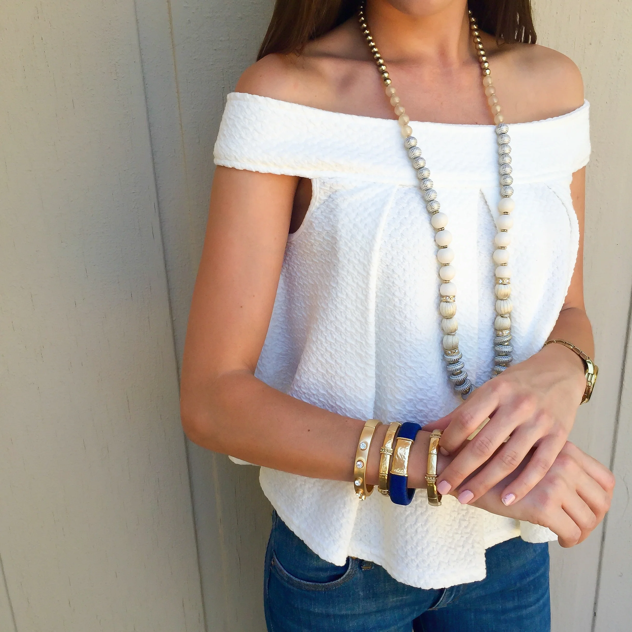 Shop the Look Below. Jewelry: Chico's c/o. Top: Free People. Jeans: DL1961. Shoes: Bandolino via Marshall's. Watch: Michael Kors. Sunglasses: Lola Accessory Boutique c/o. 