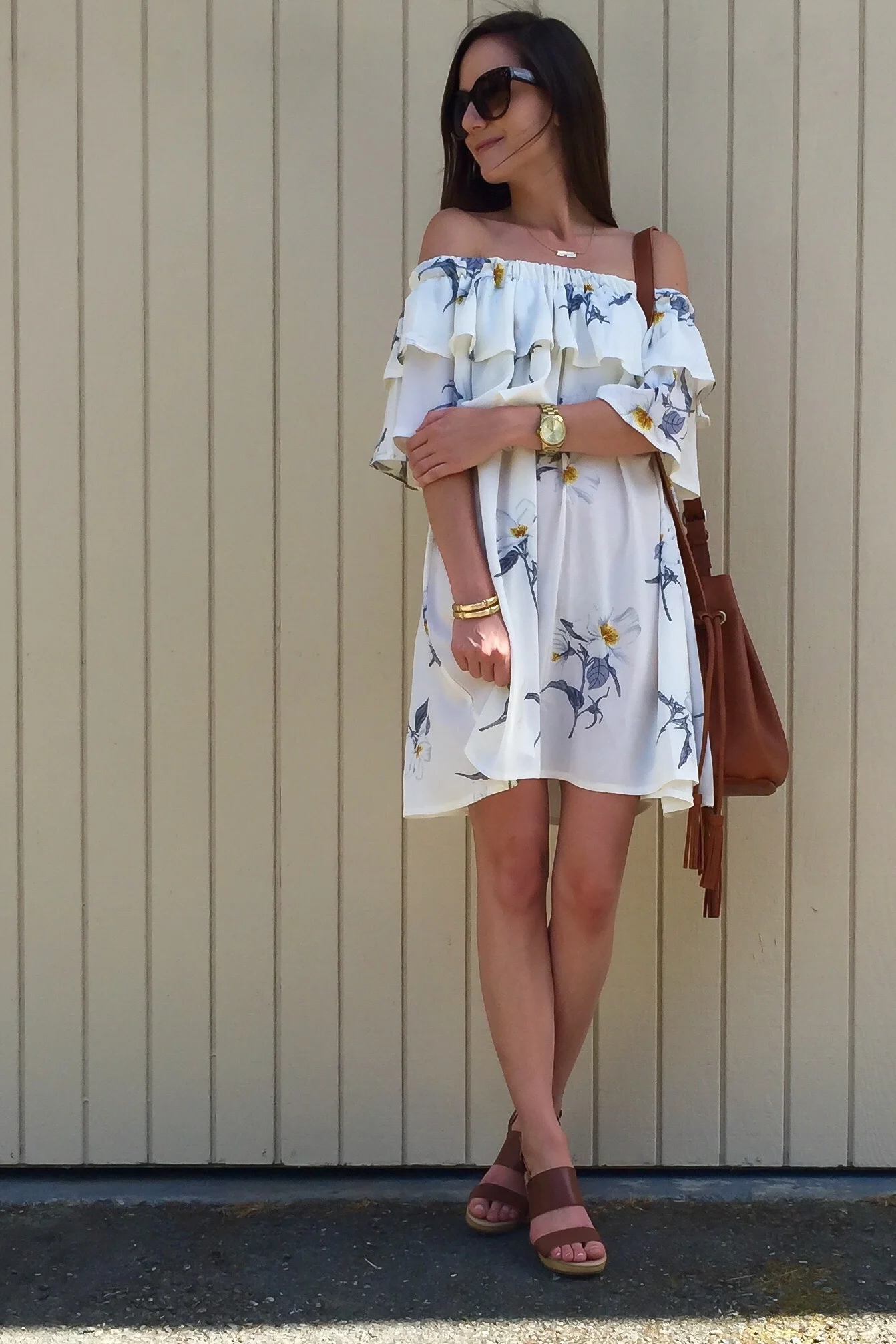 Shop the Look Below. Dress: Chicwish c/o. Shoes: Old Navy. Bag: Street Level via Stitch Fix. (see similar below) Necklace: Taudrey c/o. Watch: Michael Kors. Sunglasses: Lola Accessory Boutique c/o. 