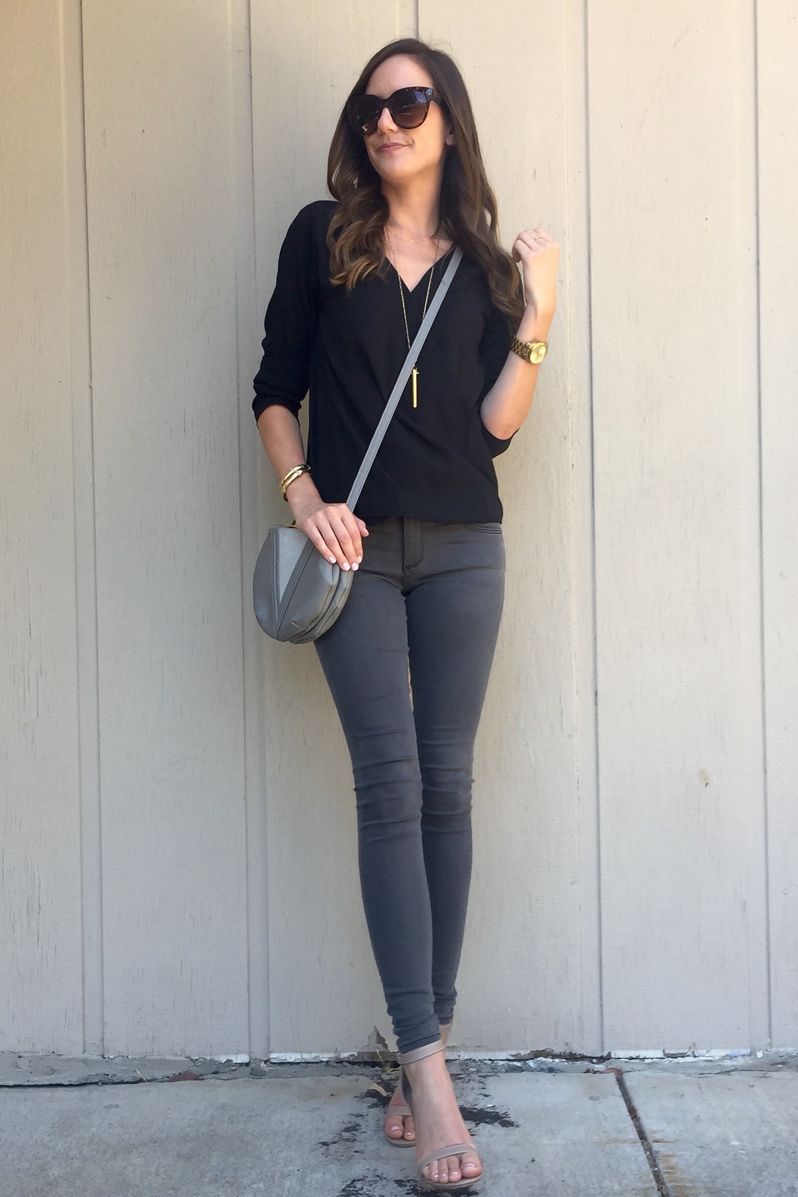 Shop The Look Below. Jeans: AG. See similar James Jeans . Shoes: Steve Madden . Top: c/o Romwe . Bag: c/o Viva Creatures! Long Pendant Necklace: Stella & Dot . Ring and Initial Necklace : c/o BaubleBar. Sunglasses: c/o Lola Accessory Boutique . Bracelets: c/o Chico's