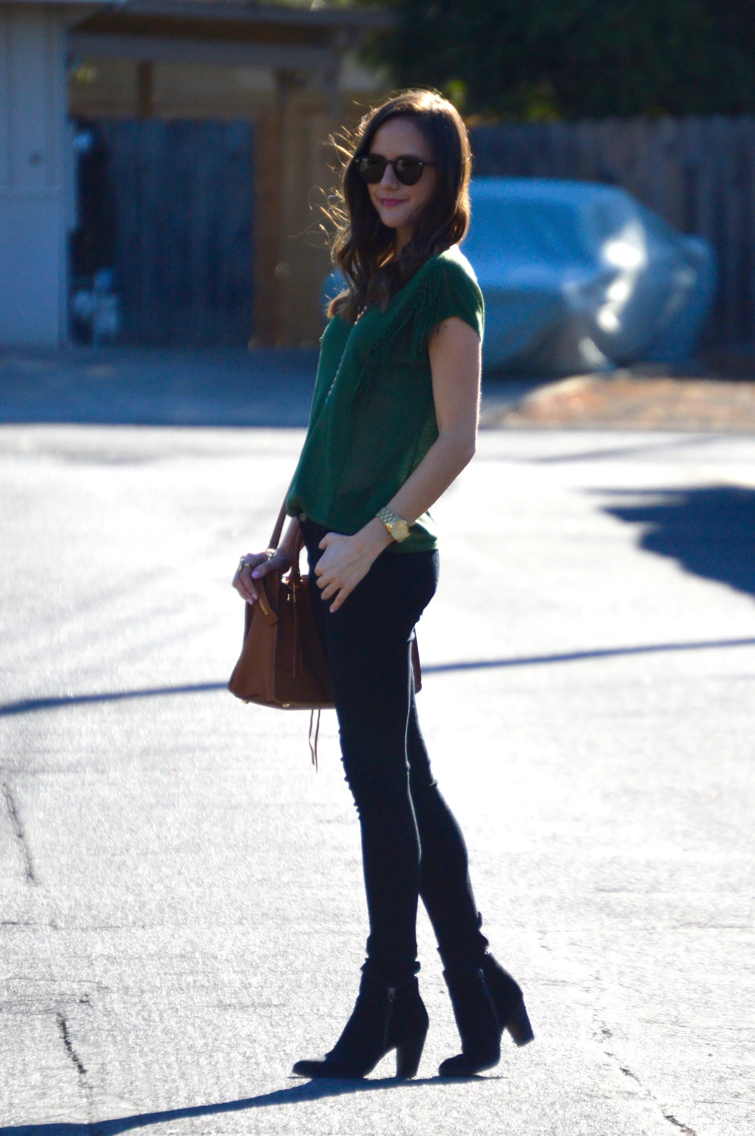 Click Through to Shop the Look. Top: c/o Design History --not currently available-See similar below. Jeans: Citizen's . Boots: Cole Haan . Bag: Rebecca Minkoff . Necklace: c/o BaubleBar . Sunglasses: Ray-Ban. Ring: c/o BaubleBar