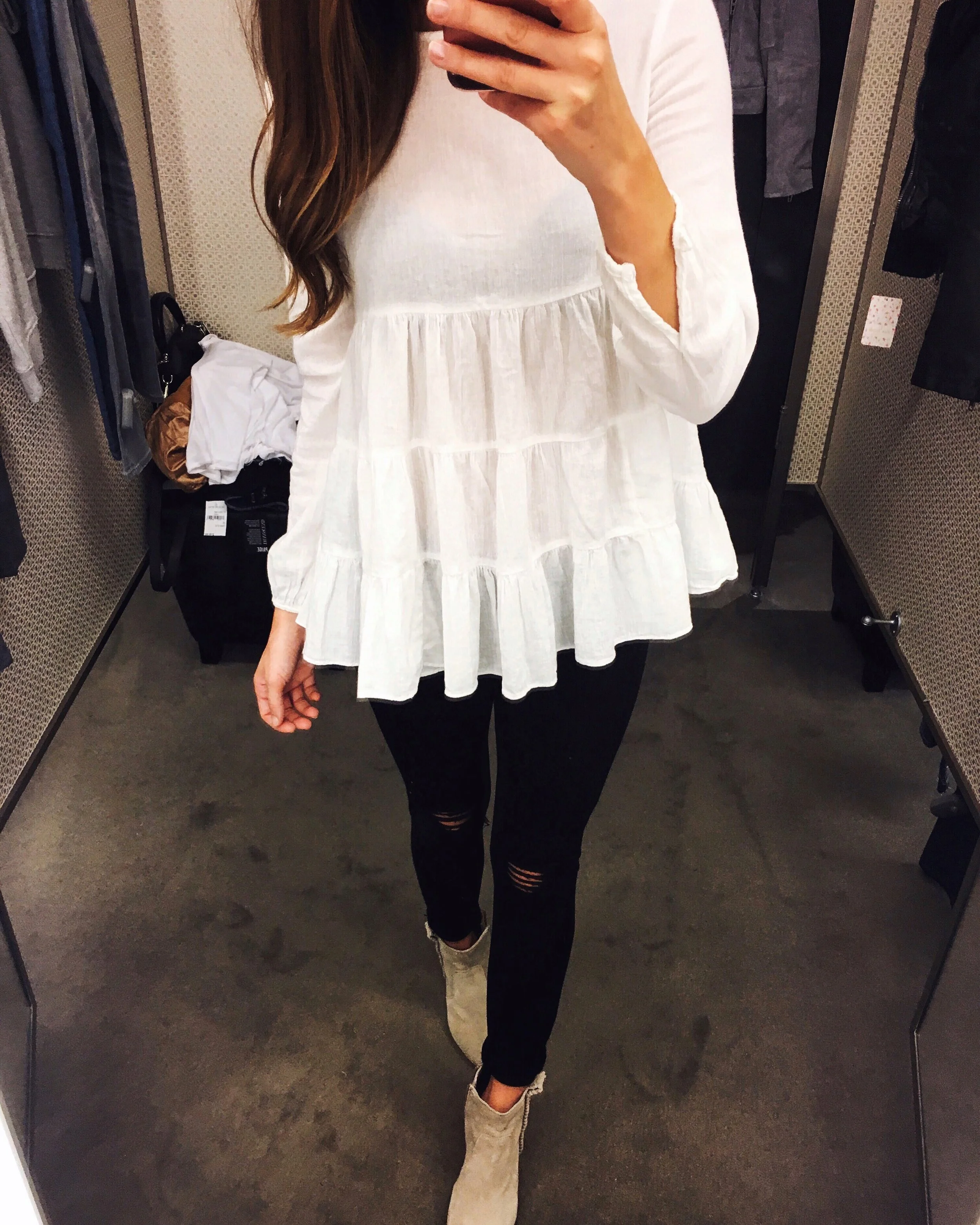 Top: Sincerely Jules . Jeans: Hudson. Similar here . Booties: Coconuts by Matisse