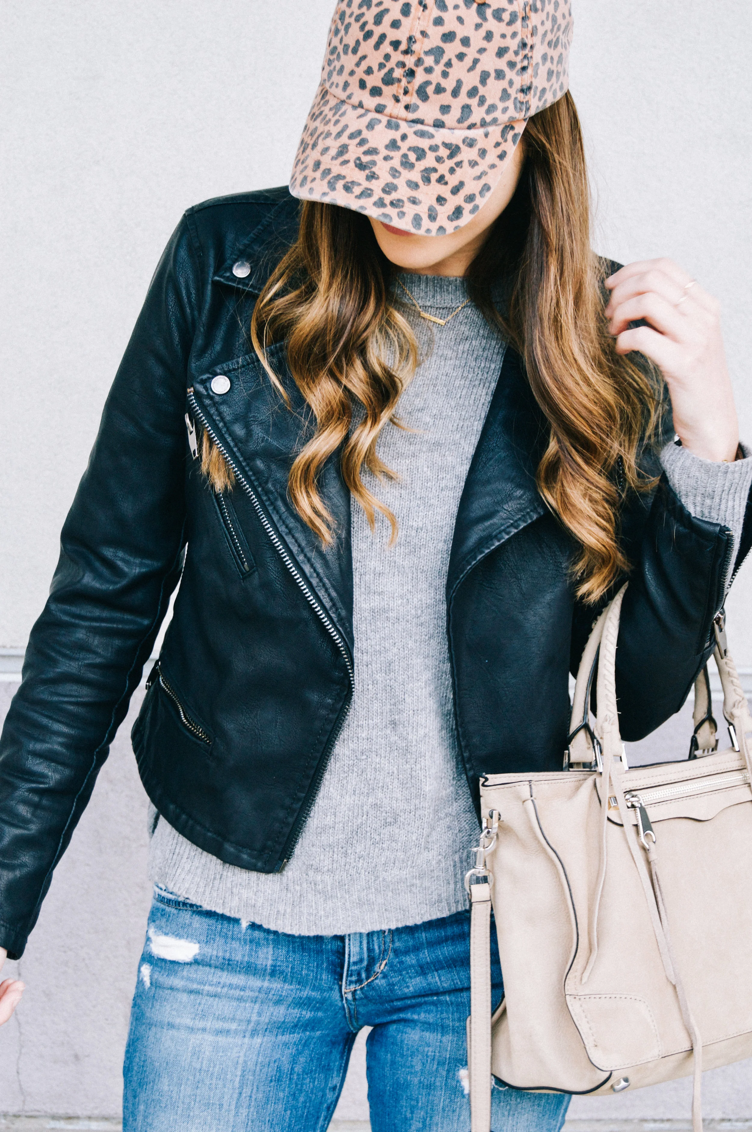 Shop the Look Below. Stitch Fix sweater&nbsp;| Joe's Jeans | BlankNYC Jacket | Rebecca Minkoff Bag&nbsp;| Nike Sneakers | Urban Outfitters Hat | Gorjana necklace c/o