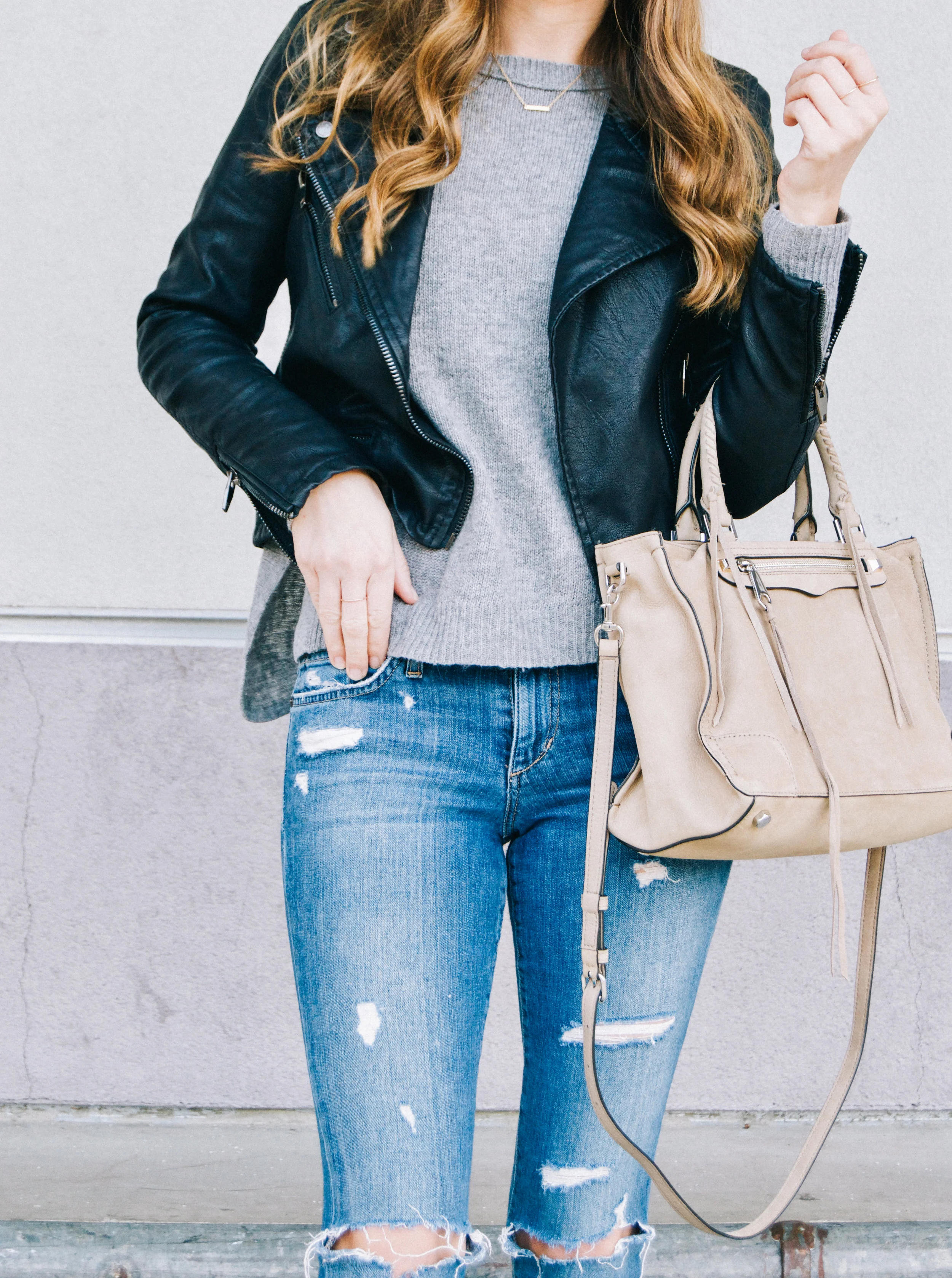 Casual Faux Leather Moto Jacket Outfit