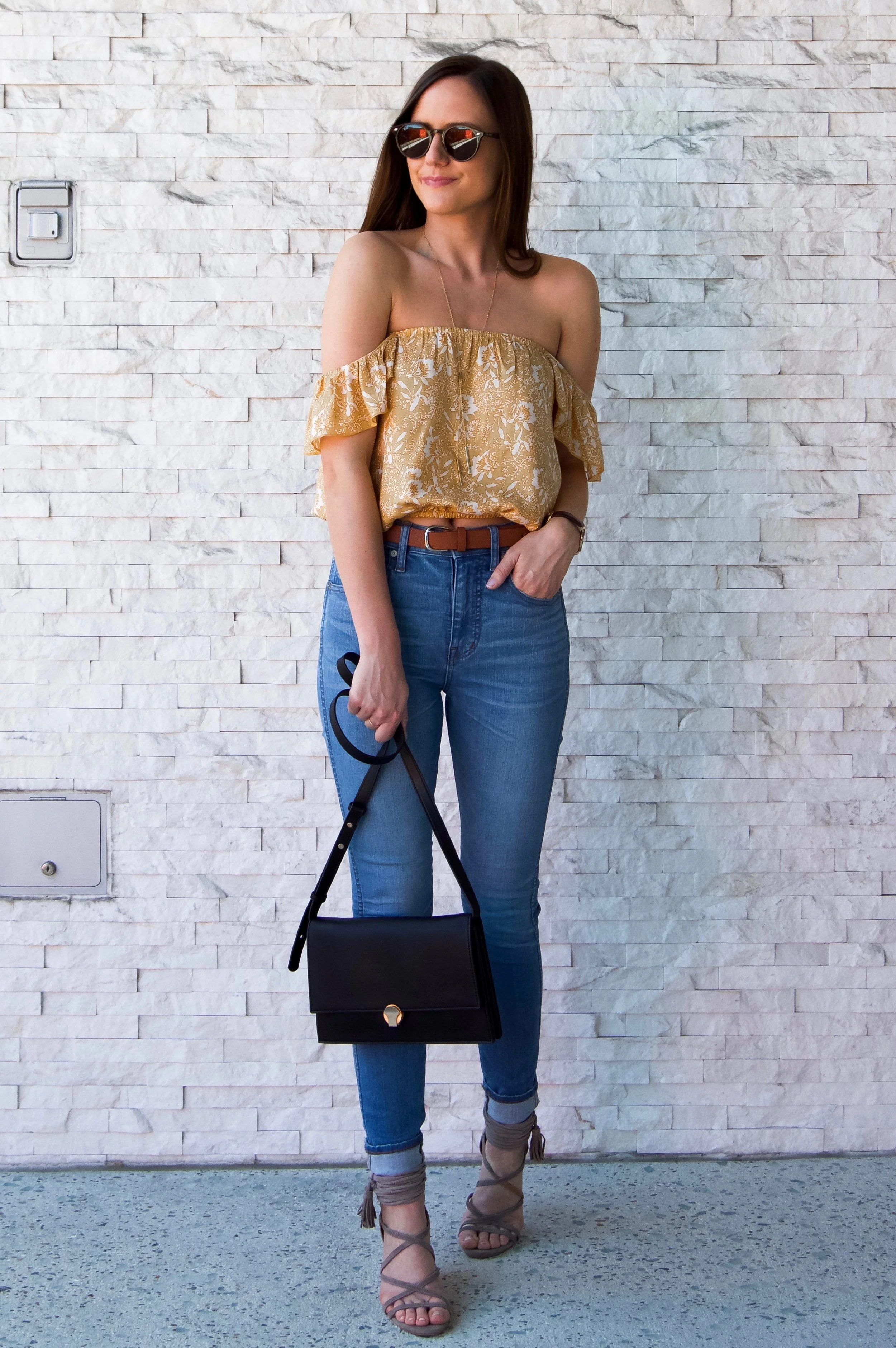 Shop the Look Below. Nordstrom Top | Madewell Jeans | Jeffrey Campbell Sandals | Topshop Bag | Nordstrom Belt&nbsp;| Gorjana Necklace