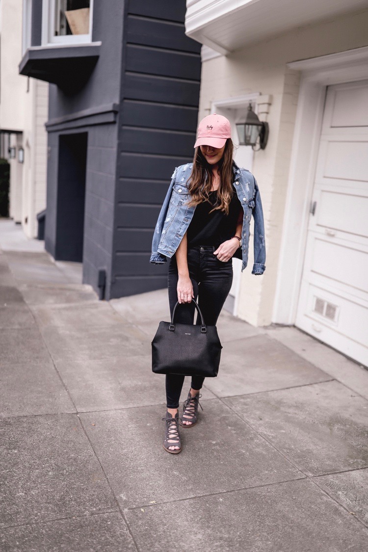 All Black Outfit with Rust Baseball Cap — Girl Meets Gold