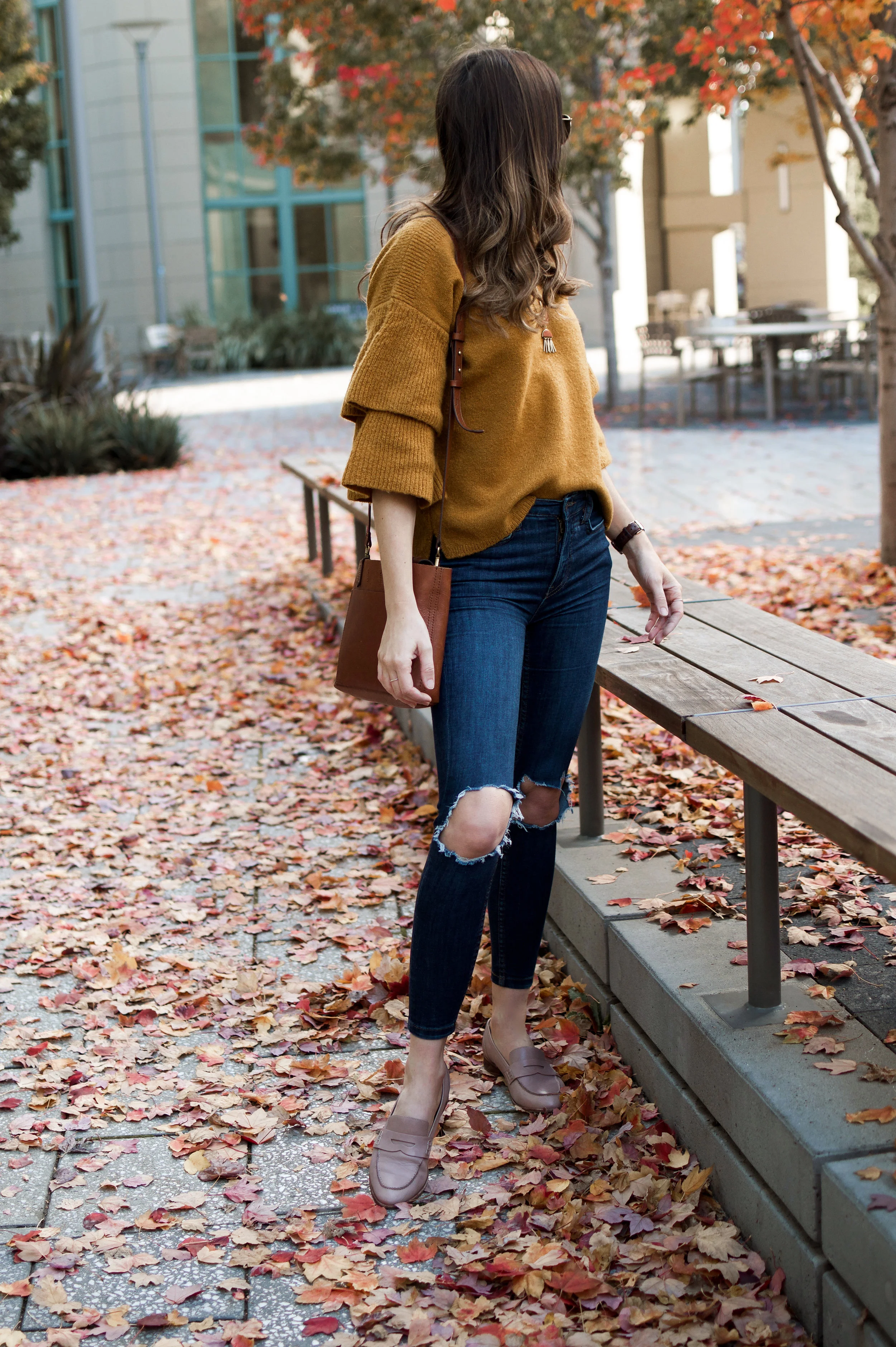 gold sweater outfit