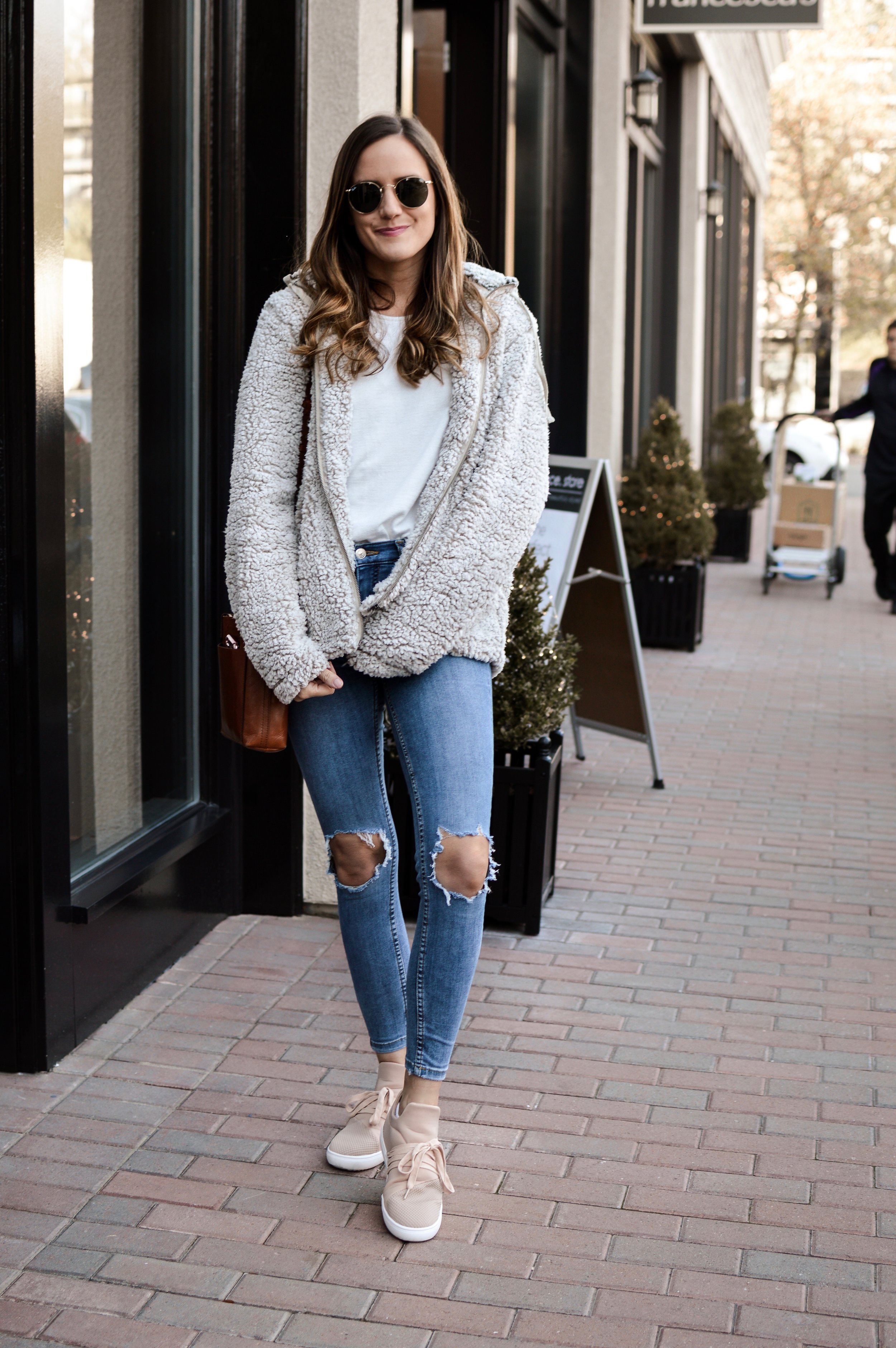 Fleece Jacket and Blush Sneakers — Girl Meets Gold
