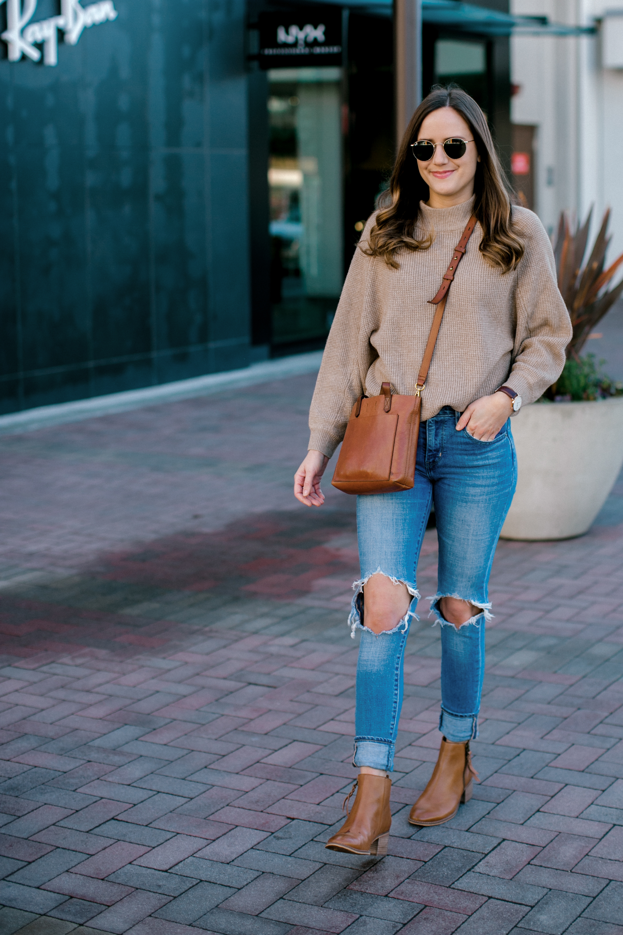 Camel Sweater and Cognac Ankle Boots — Girl Meets Gold