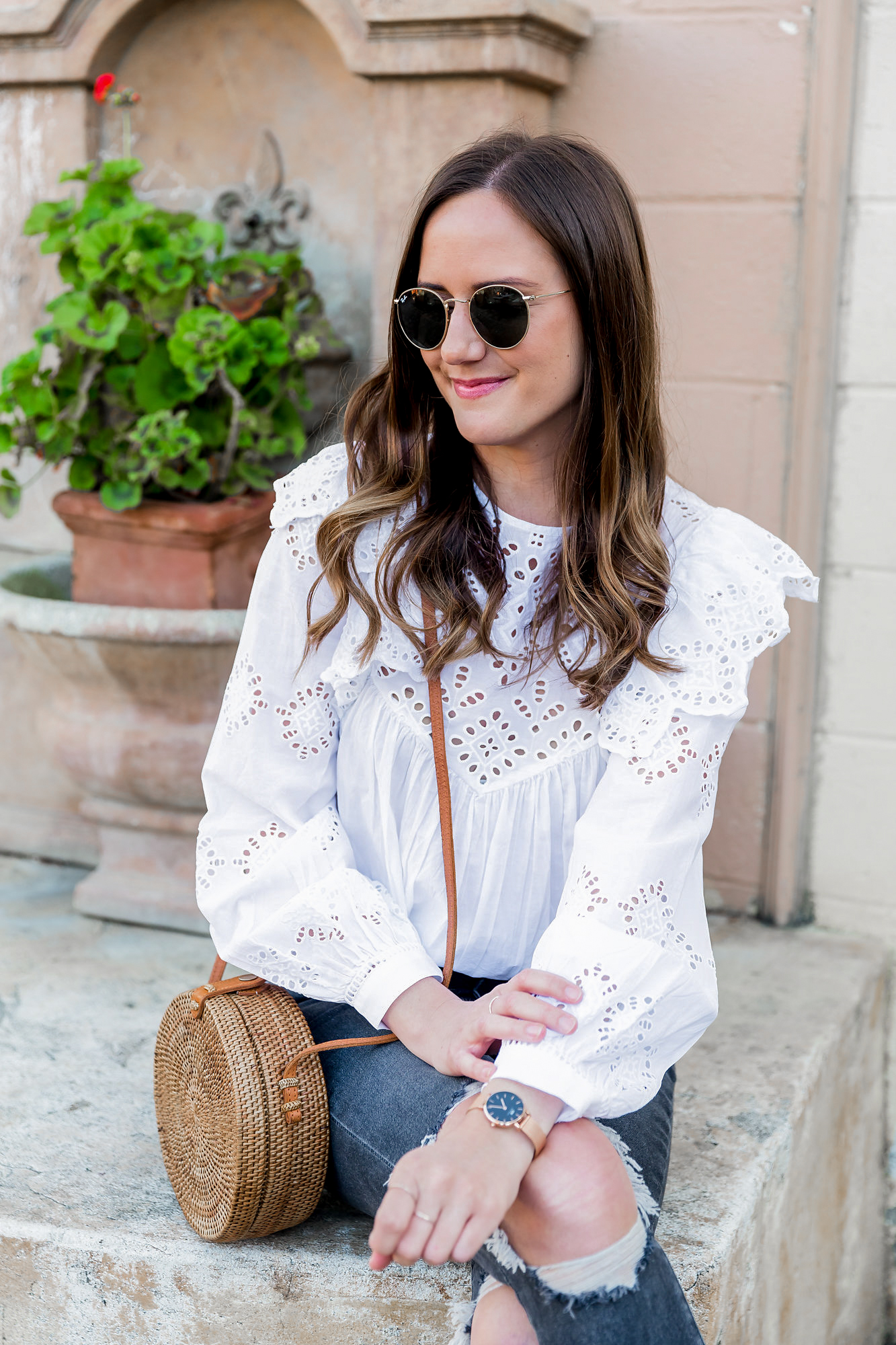 White Ruffle Top and Black Ripped Jeans — Girl Meets Gold