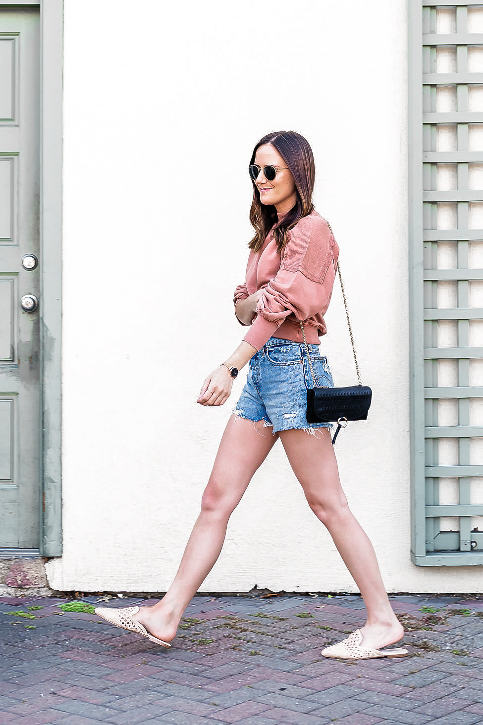 Rose Pink Pullover and Denim Shorts — Girl Meets Gold