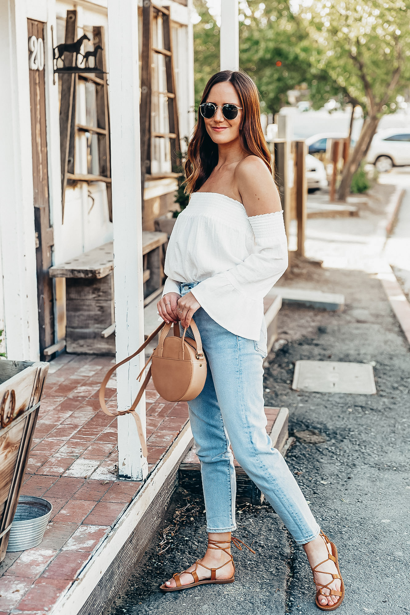 Summer Denim: White Cotton Top and Lace-up Sandals — Girl Meets Gold