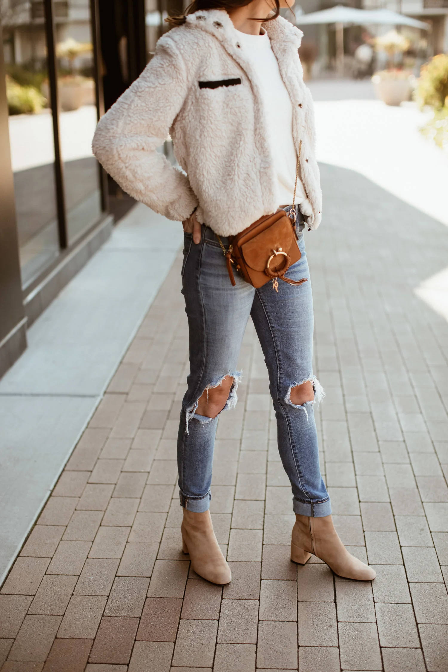 Casual Style with Creamy White Shearling Jacket