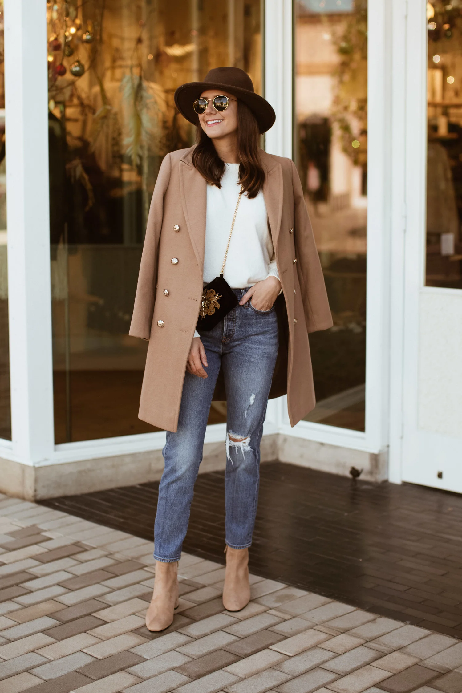 Camel Coat, White Sweater + Talking About Shopping Less