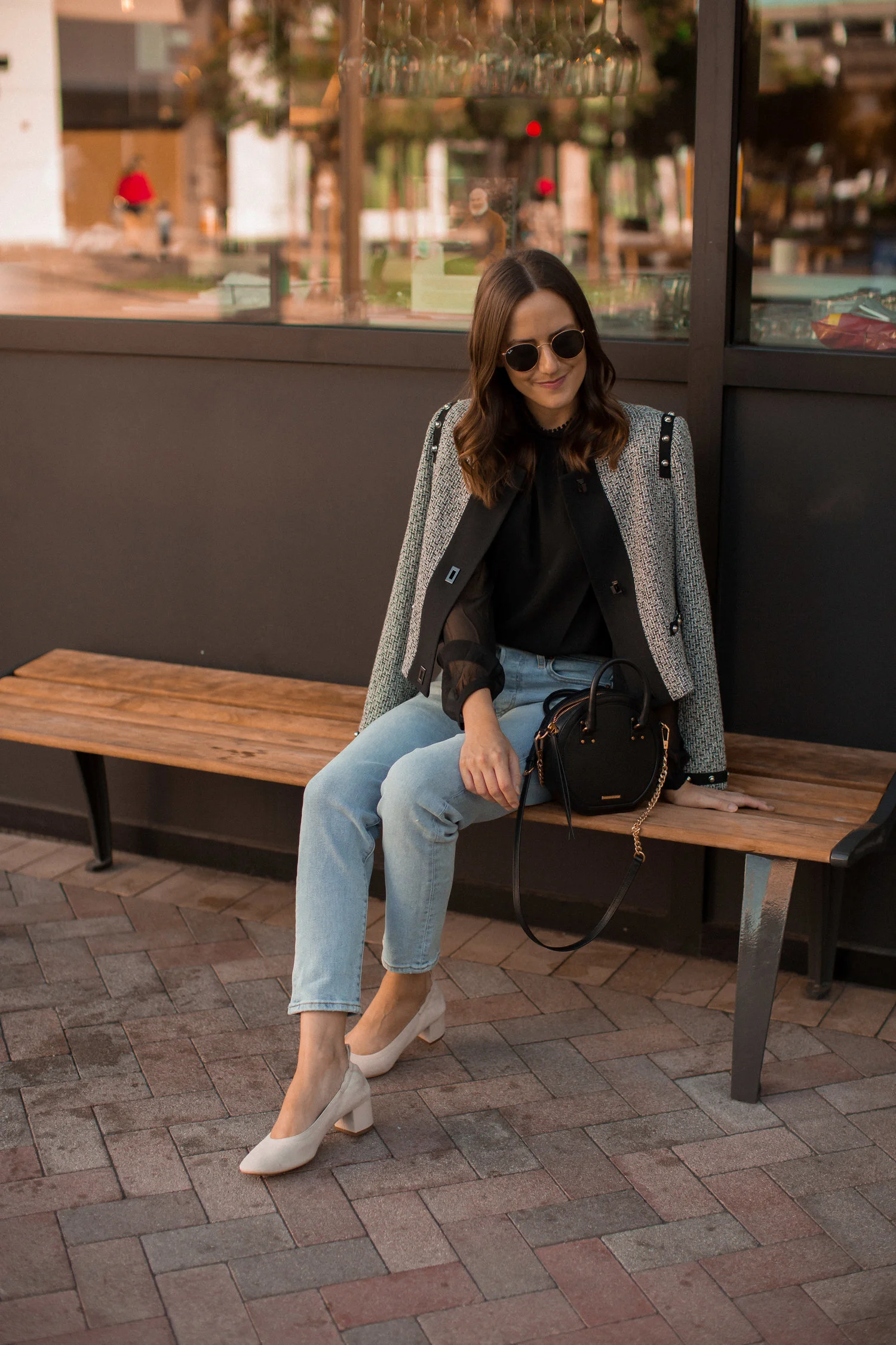 Work to Holiday Party | Black Lace Blouse and Tweed Jacket