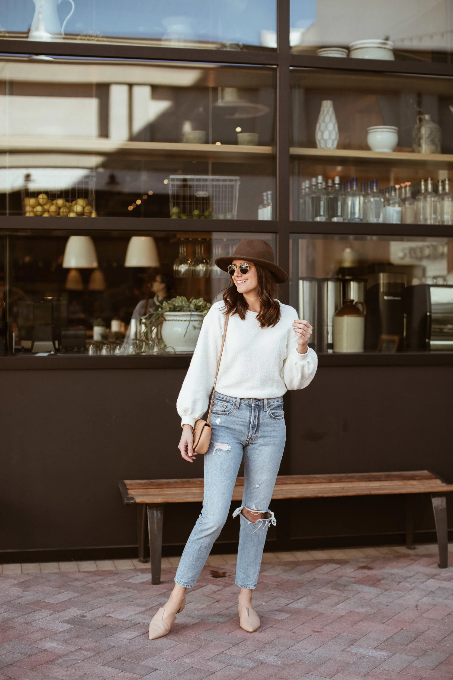 Ivory Tweed Sweatshirt with Fall Hat Under $50