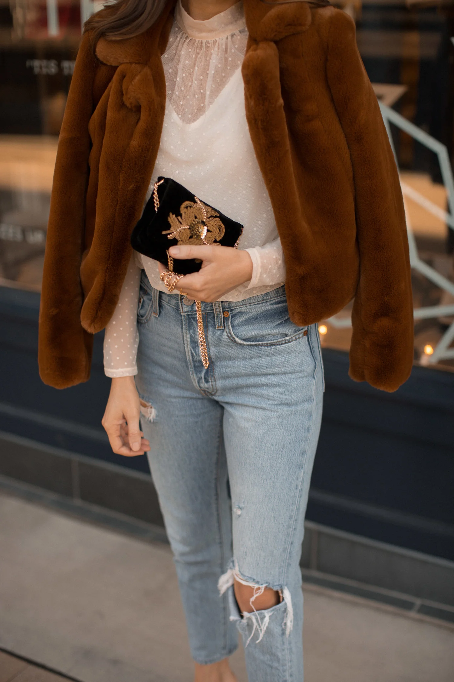 White Lace Holiday Style with Faux Fur