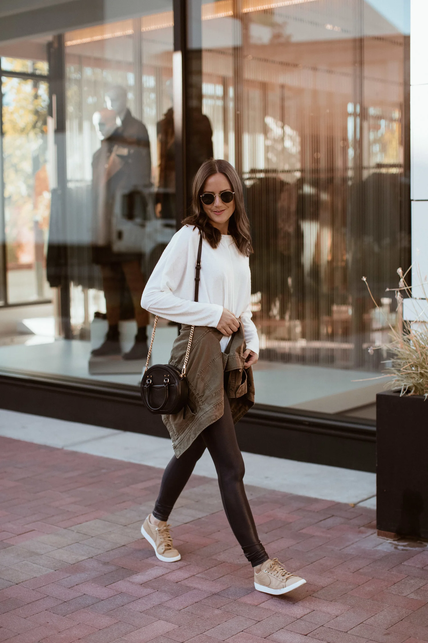 Spanx Faux Leather Leggings and Sneakers