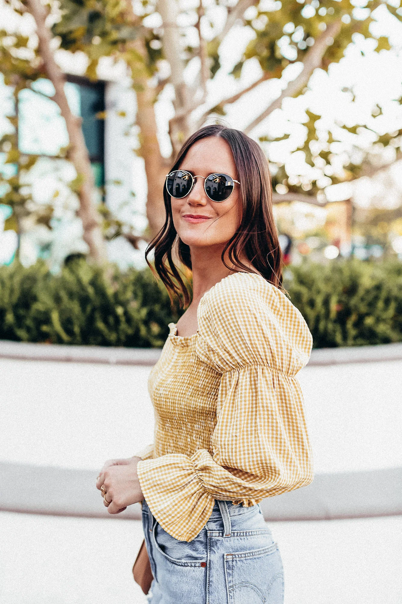 Yellow Gingham Smocked Top