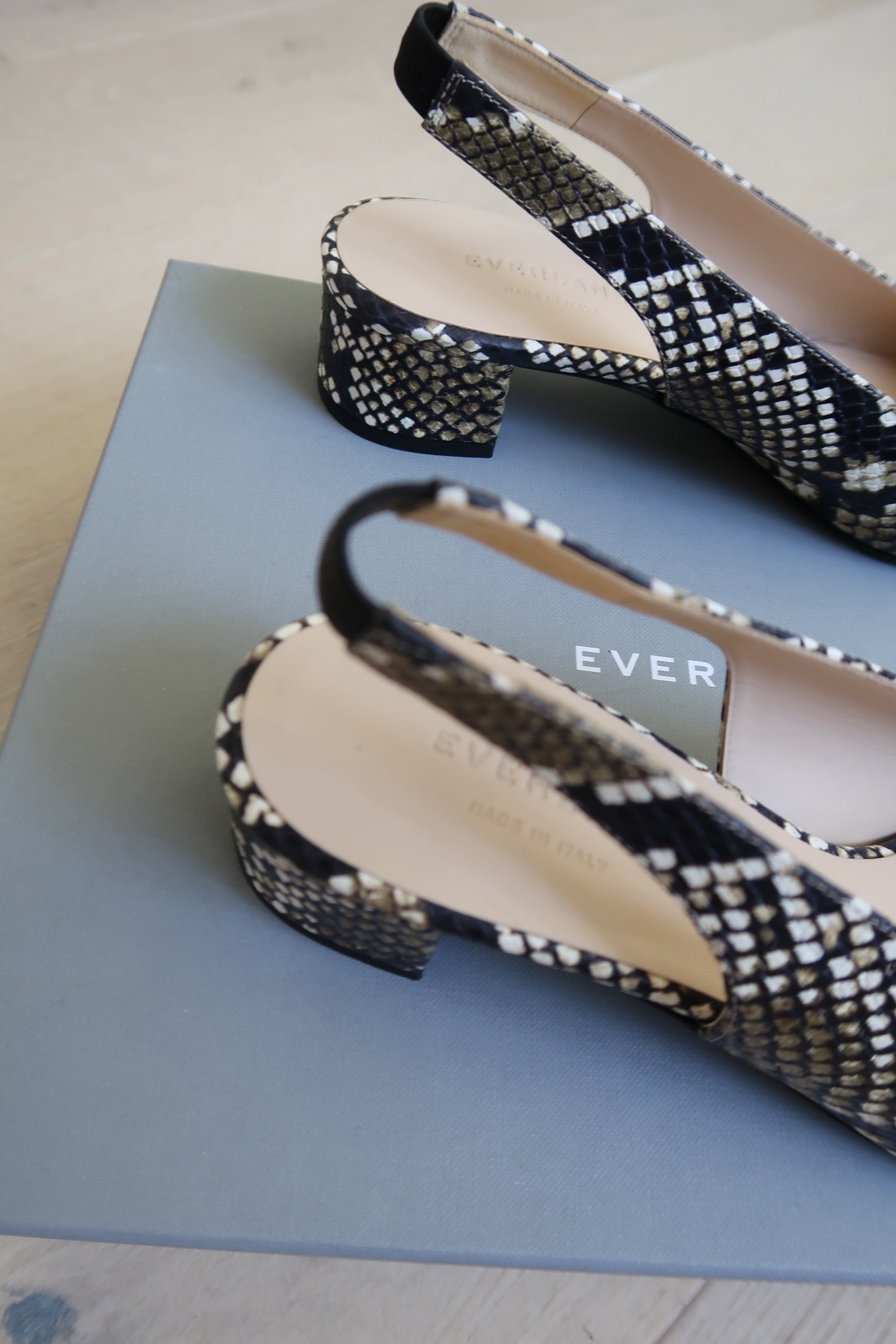 Snakeskin print, Everlane Editor Heel Poshmark Heel, Low Heeled Snake Skin, Snake Skin Heels, Low Heels for Work, Snake Print Slingback Heels, Editor Sling Back Heels