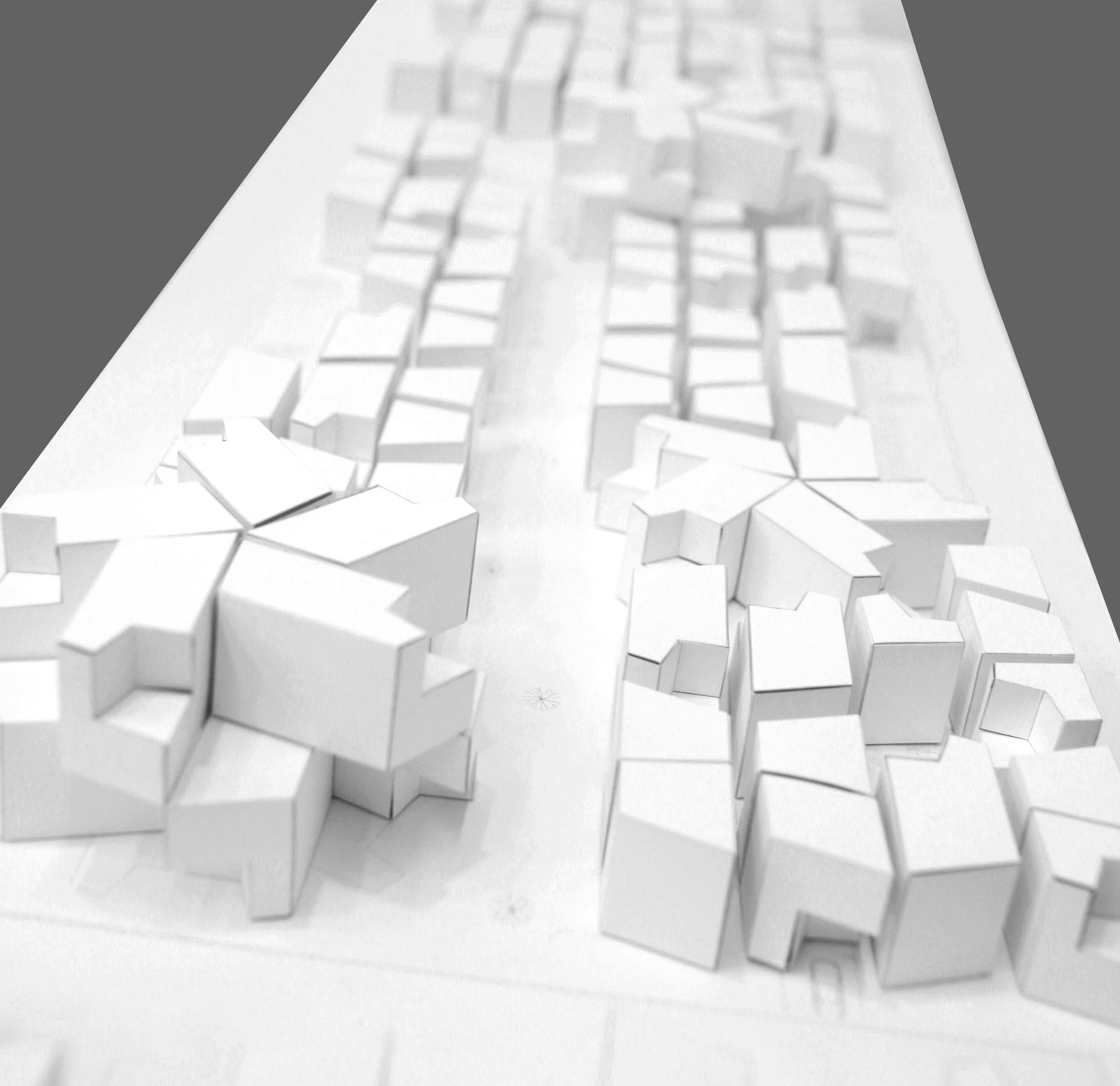 The physical model was built entirely from bristol paper. Patterns were laser-cut, then folded to create the two distinct shapes of a trapezoid and a parallelogram.