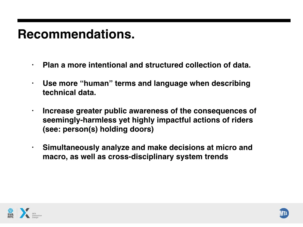 Our end recommendations to the MTA, based off our experience working with the data.
